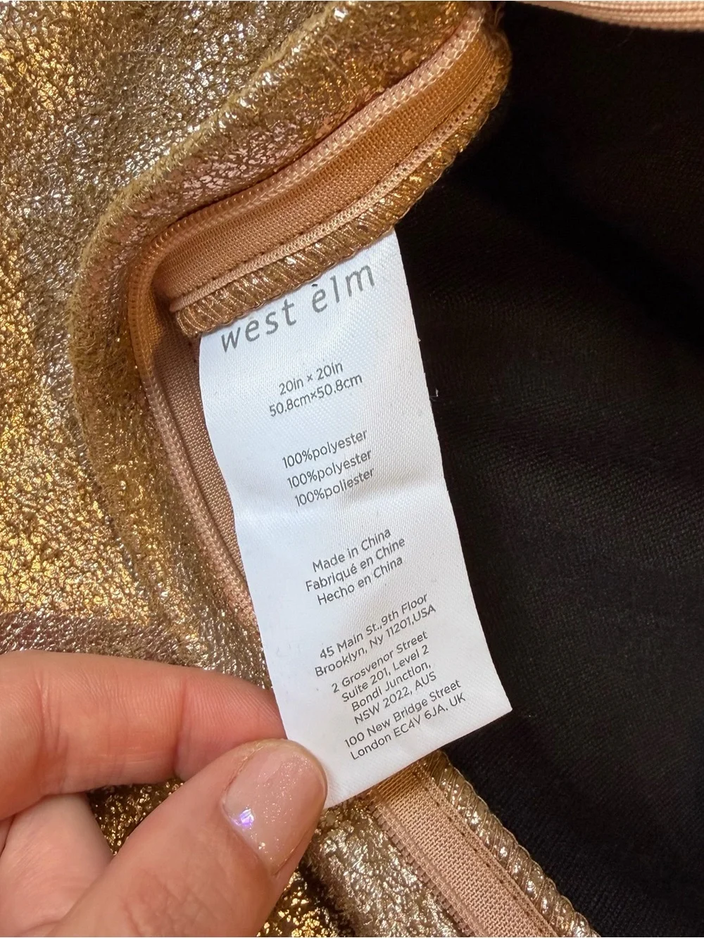 West Elm Gold Metallic Tan Decorative Throw Pillow Case Cover 20 x 20in